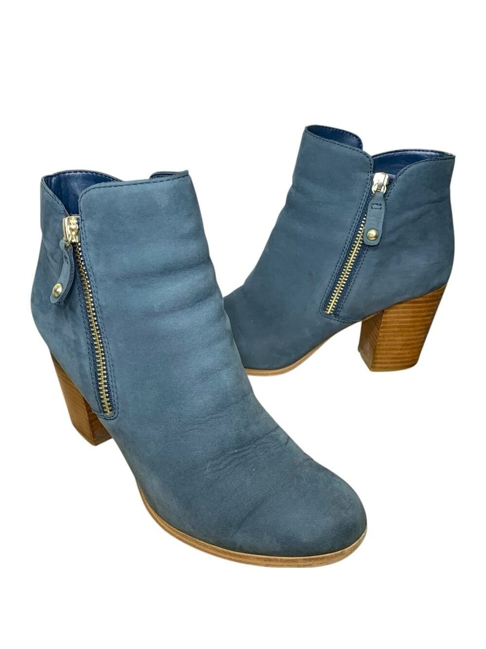 Aldo Leather Ankle Boots Sz 8 Blue Gray Suede Block Heel Modern Classic Booties